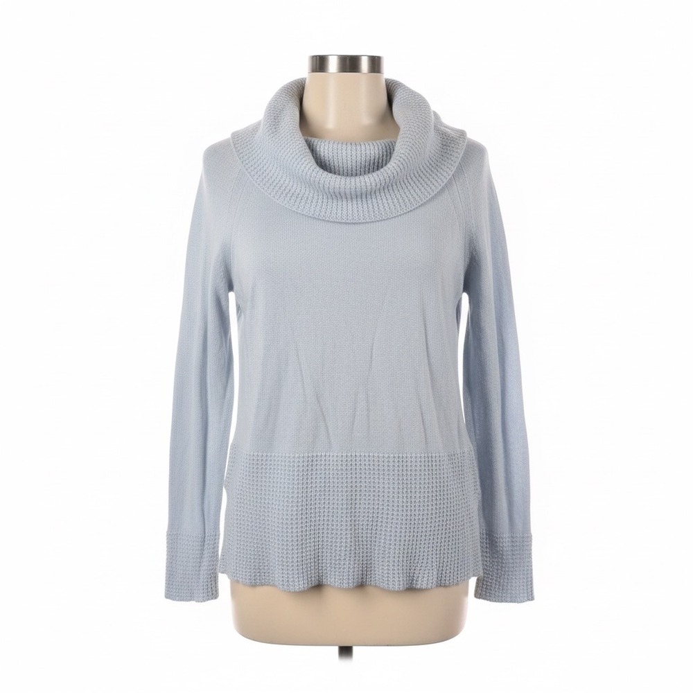 Ivanka Trump Light Blue Cowl Neck Sweater Small Pastel Knit Texture Hem Pullover